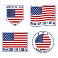 Made in USA icon set with American flag. Vector illustration. Royalty Free Stock Photo